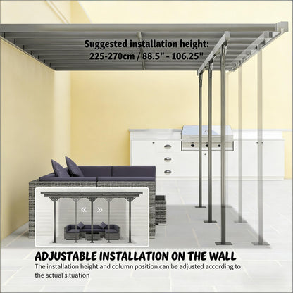 Gray Aluminum Deck Pergola - Wall Mounted Outdoor Awning