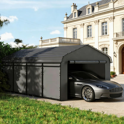 Dark Gray Metal Carport - Weather Resistant Outdoor Garage