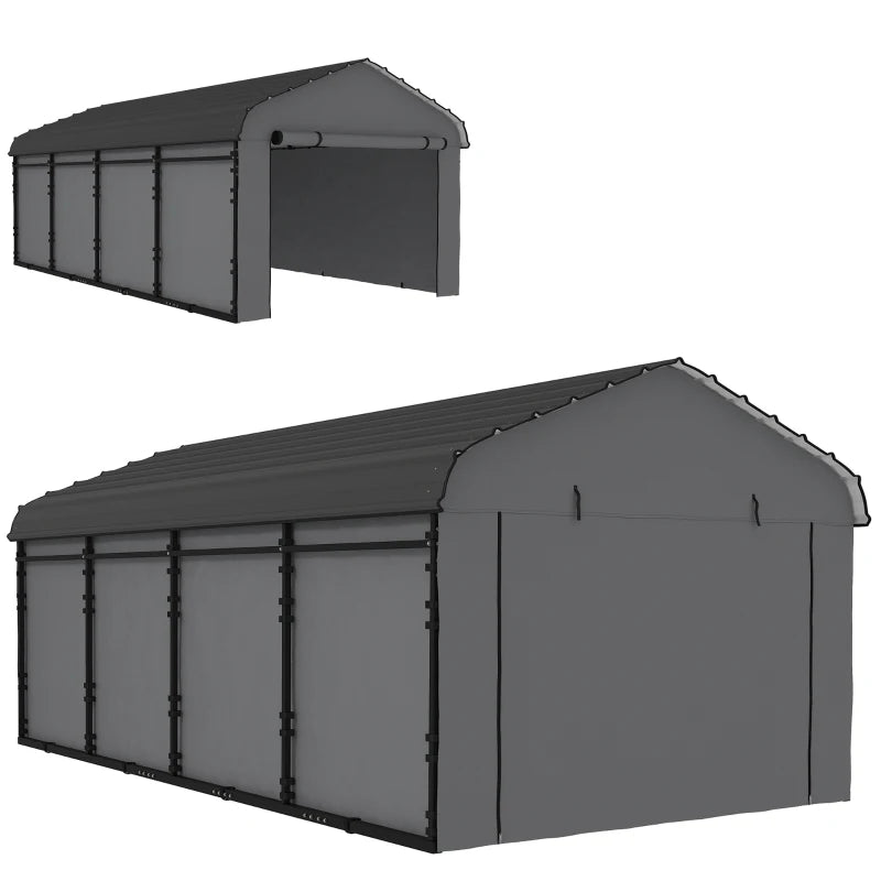 Dark Gray Metal Carport - Weather Resistant Outdoor Garage