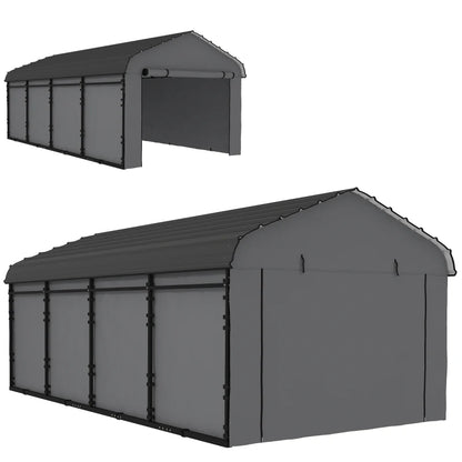 Dark Gray Metal Carport - Weather Resistant Outdoor Garage