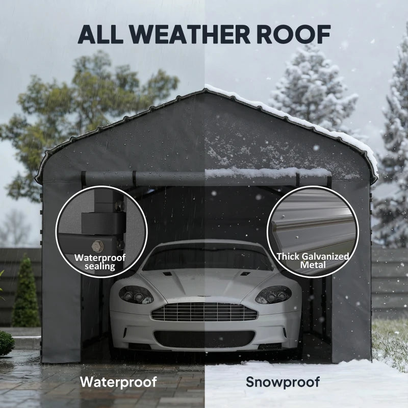 Dark Gray Metal Carport - Weather Resistant Outdoor Garage
