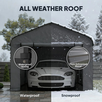 Dark Gray Metal Carport - Weather Resistant Outdoor Garage