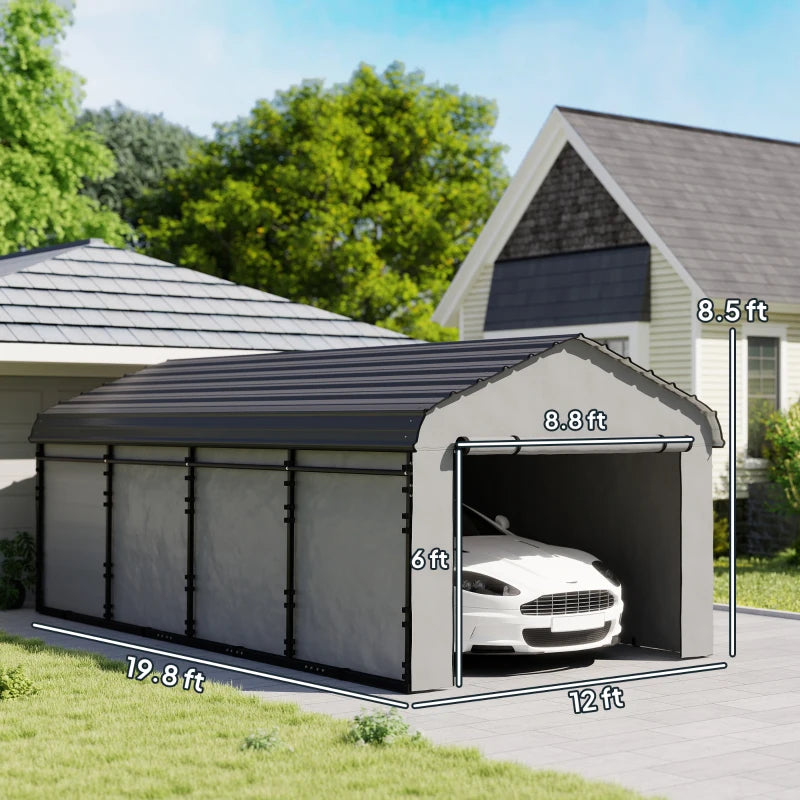 Dark Gray Metal Carport - Weather Resistant Outdoor Garage