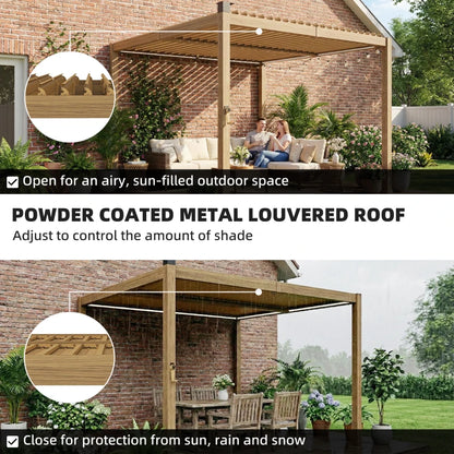 Brown Metal Louvered Pergola - 118" Patio Cover