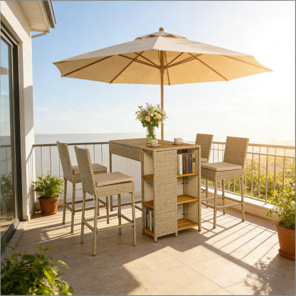 Garden Dialogue Furniture Set,Outdoor High Top Table and Chairs,5 Piece Wicker Outdoor Bar Set