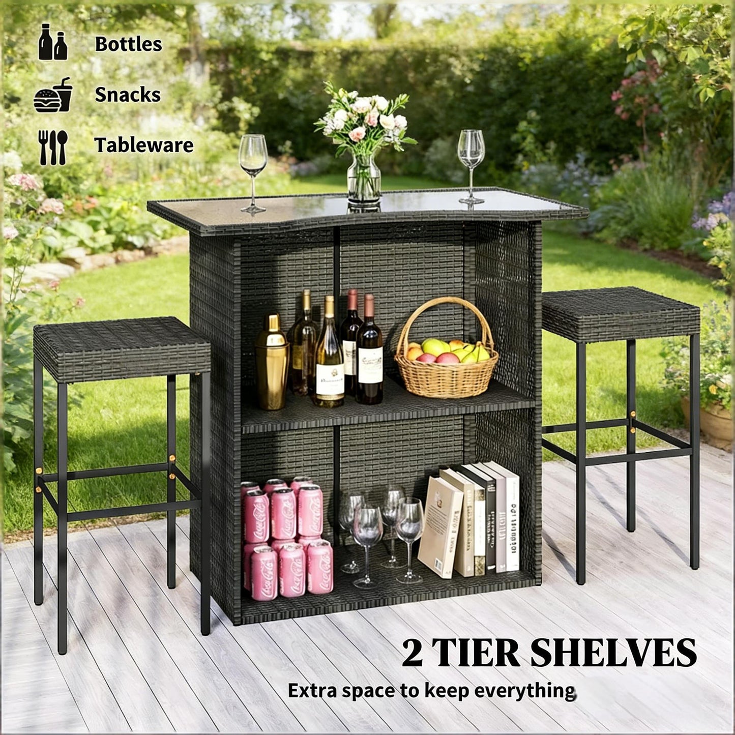 Dark Gray Rattan Bar Height Patio Set - 5 Piece Outdoor Bar Table and Chairs