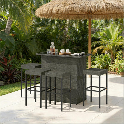 Dark Gray Rattan Bar Height Patio Set - 5 Piece Outdoor Bar Table and Chairs