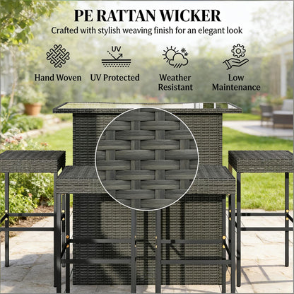 Dark Gray Rattan Bar Height Patio Set - 5 Piece Outdoor Bar Table and Chairs
