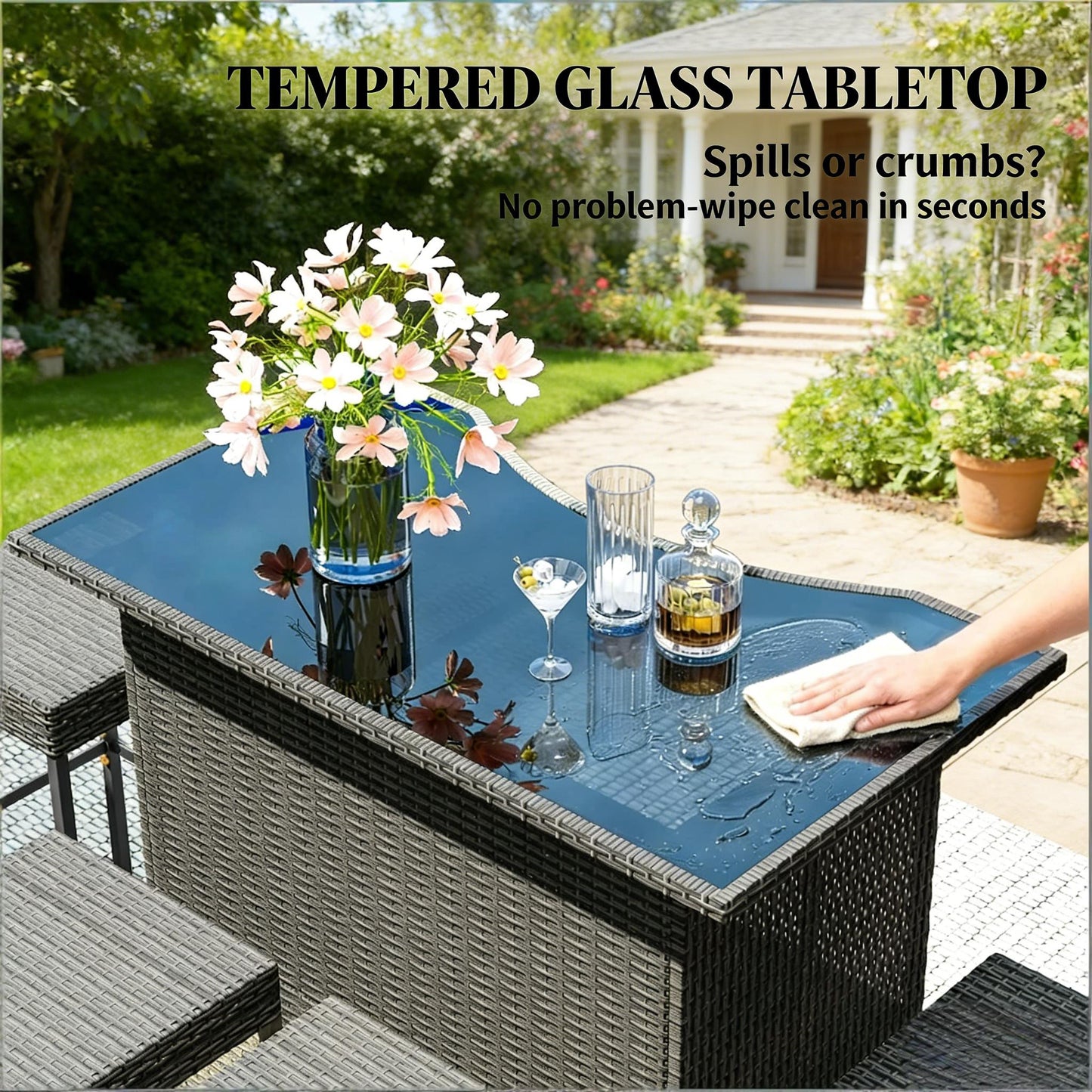 Dark Gray Rattan Bar Height Patio Set - 5 Piece Outdoor Bar Table and Chairs