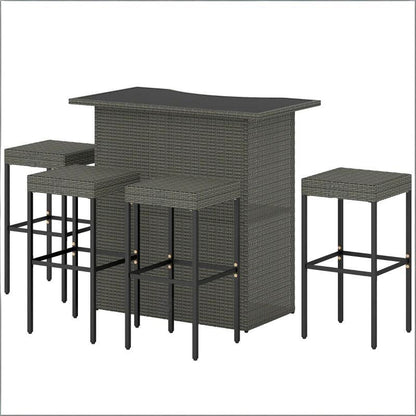 Dark Gray Rattan Bar Height Patio Set - 5 Piece Outdoor Bar Table and Chairs
