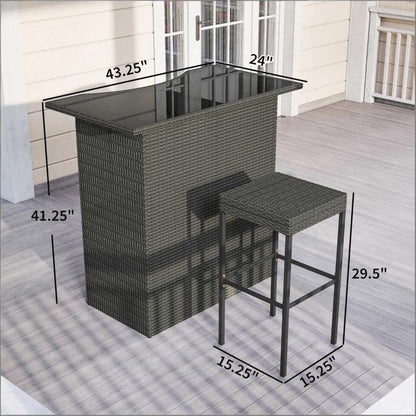 Dark Gray Rattan Bar Height Patio Set - 5 Piece Outdoor Bar Table and Chairs