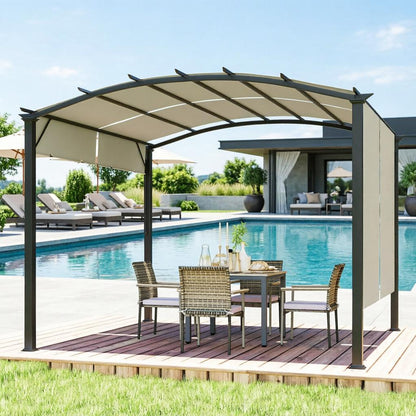 Beige  Outdoor Retractable Pergola Canopy for Backyard 11' x 11'