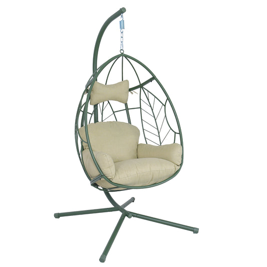 Green Iron Hanging Egg Chair for Poolside Patio Relaxation
