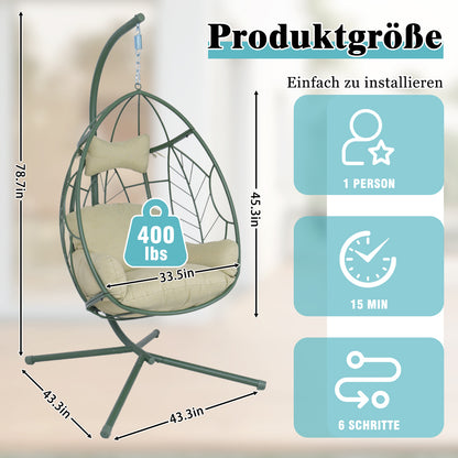 Green Iron Hanging Egg Chair for Poolside Patio Relaxation