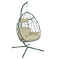 Steel Frame Hanging Egg Chair with Leaf Pattern, Outdoor Hammock Swing Chair with Soft Cushion for Patio, Backyard and Balcony