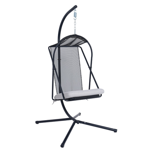 Hanging Egg Chair wth Stand Patio Hammock Swing Chair with Water&UV Resistant Cushion for Bedroom Balcony Garden Indoor Outdoor, White Gray