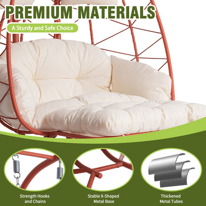 Orange-Red Hanging Egg Chair 2 Person Patio Swing