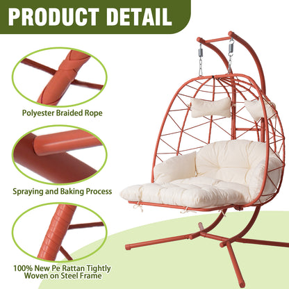 Orange-Red Hanging Egg Chair 2 Person Patio Swing