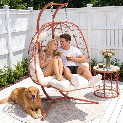 Orange-Red Hanging Egg Chair 2 Person Patio Swing