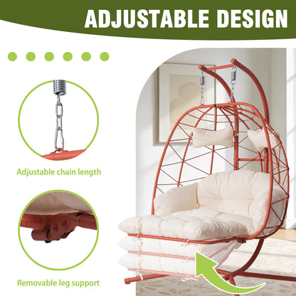 Orange-Red Hanging Egg Chair 2 Person Patio Swing