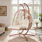 2 Person Hanging Egg Chair with Stand, Double Outdoor Wicker Swing Chair with Adjustable Footrest & Thickened Cushions for Patio Garden Balcony