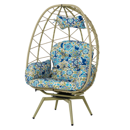 Oversized 360° Swivel Rattan Egg Chair Wicker Indoor Outdoor Patio Lounge Chair with Removable Thick Cushions