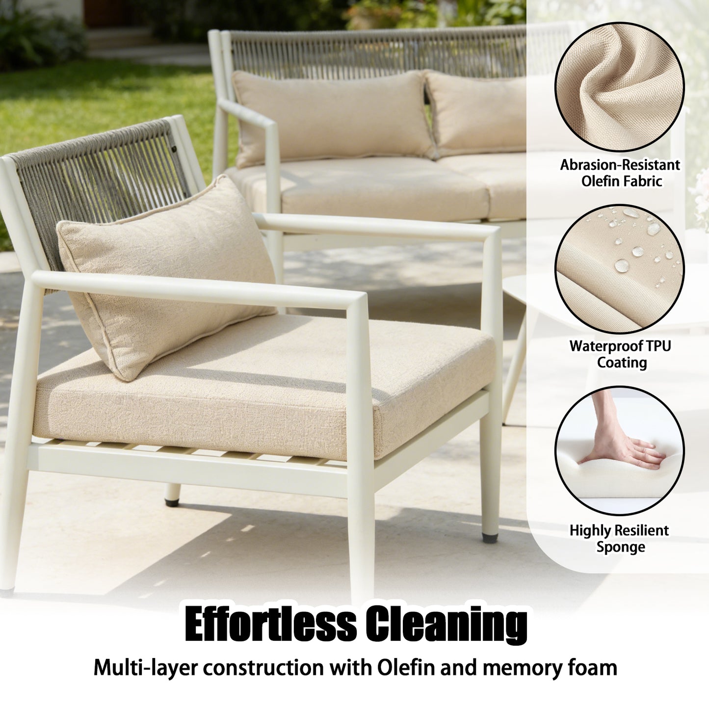 4-Seat White Gray Iron Patio Sectional Sofa Set