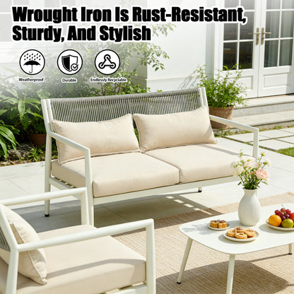 4-Seat White Gray Iron Patio Sectional Sofa Set