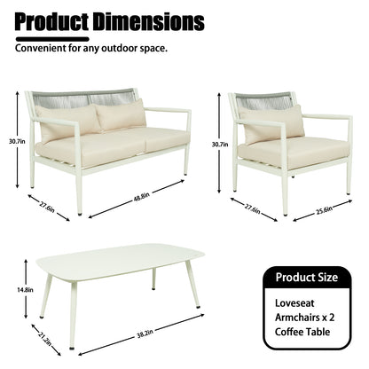 4-Seat White Gray Iron Patio Sectional Sofa Set