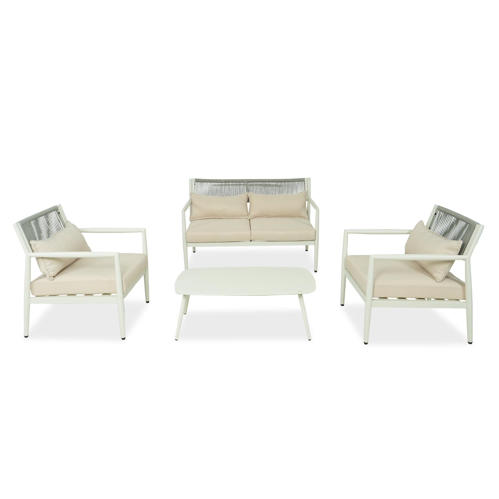 Outdoor Patio Furniture Set, 4-Seat Outdoor Sectional Sofa with Coffee Table, PE Rope Woven Patio Conversation Set with Thick Cushions, Metal Frame Patio Furniture for Balcony, Porch, Backyard
