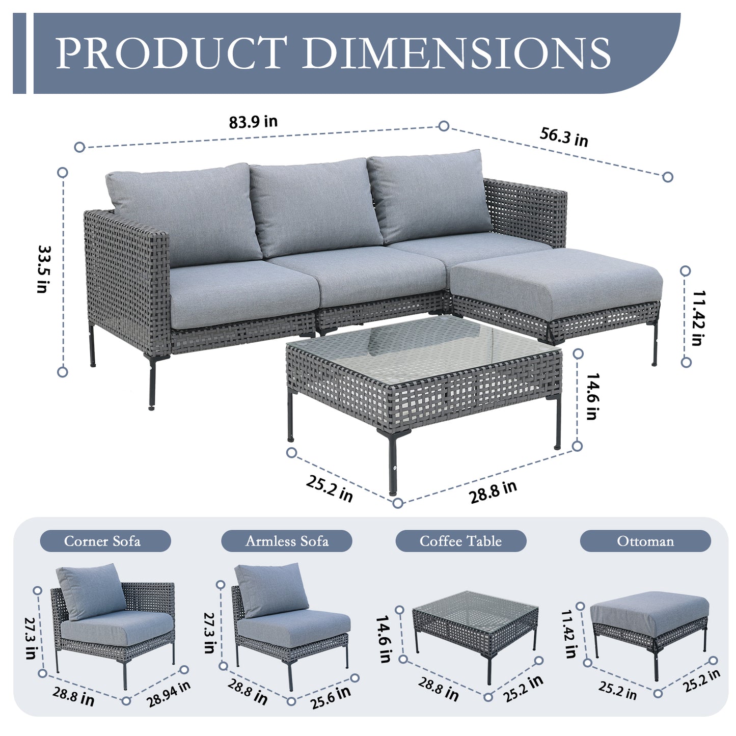 Gray L-Shaped Patio Furniture Set - Corner Sofa for Backyard for Outdoor