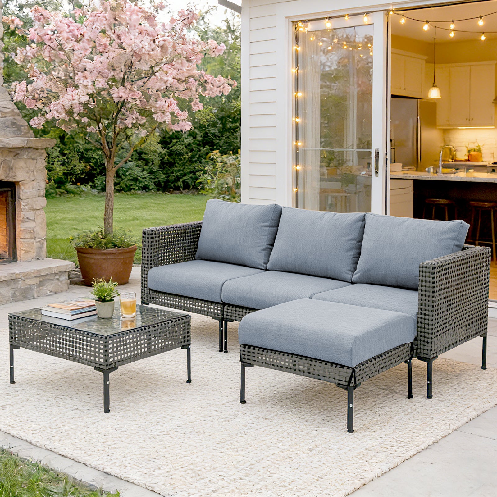 Gray L-Shaped Patio Furniture Set - Corner Sofa for Backyard for Outdoor