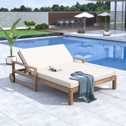 TREXM 1-Piece Farmhouse-styled Wooden Outdoor Sunbed for Ultimate Relaxation Outdoor Daybed Seating 2 People for Poolside, Garden and Backyard (Beige)