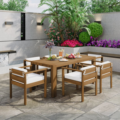 TREXM 7-Piece Patio Dining Table Set for 6,Outdoor Furniture Sets with 72.8"Rectangle Table,Patio Table and Chairs Set with Removable Cushions for Backyard,Garden,Poolside(Light Teak+Beige Cushion)