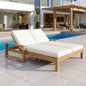 TREXM Outdoor Double Lounge Chair with 5-Position Adjustable Backrest for Each Seat, Wood Patio Chaise Lounge with Removable Cushions for Patio, Poolside, Garden (Light Teak+Beige cushion)