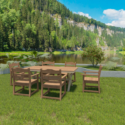 Light Teak Patio Dining Chairs - 2-Piece Set, HIPS Weather Resistant