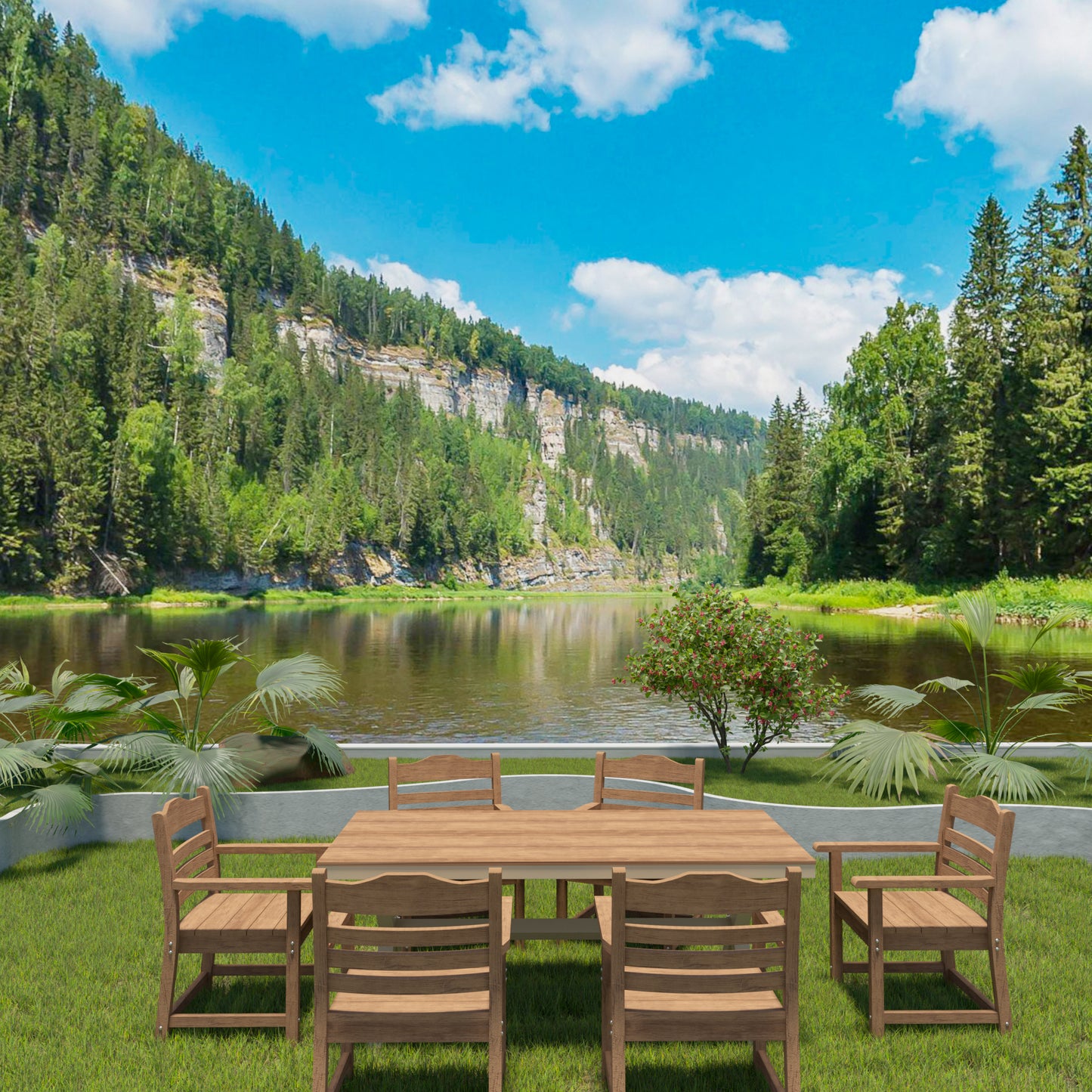 Light Teak Patio Dining Chairs - 2-Piece Set, HIPS Weather Resistant