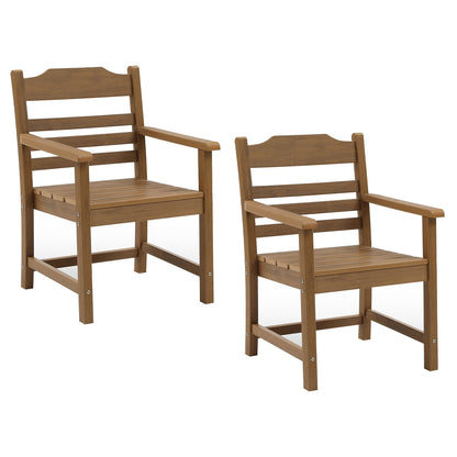 Light Teak Patio Dining Chairs - 2-Piece Set, HIPS Weather Resistant