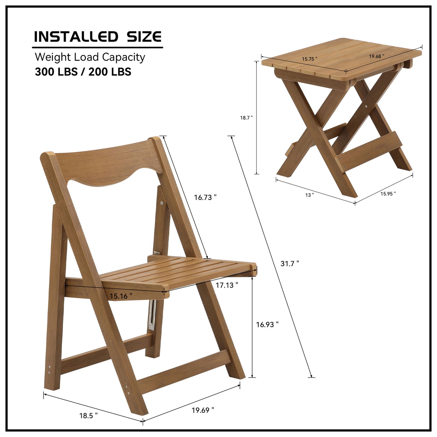 Teak HDPE Adirondack Chair Set for Poolside or Garden