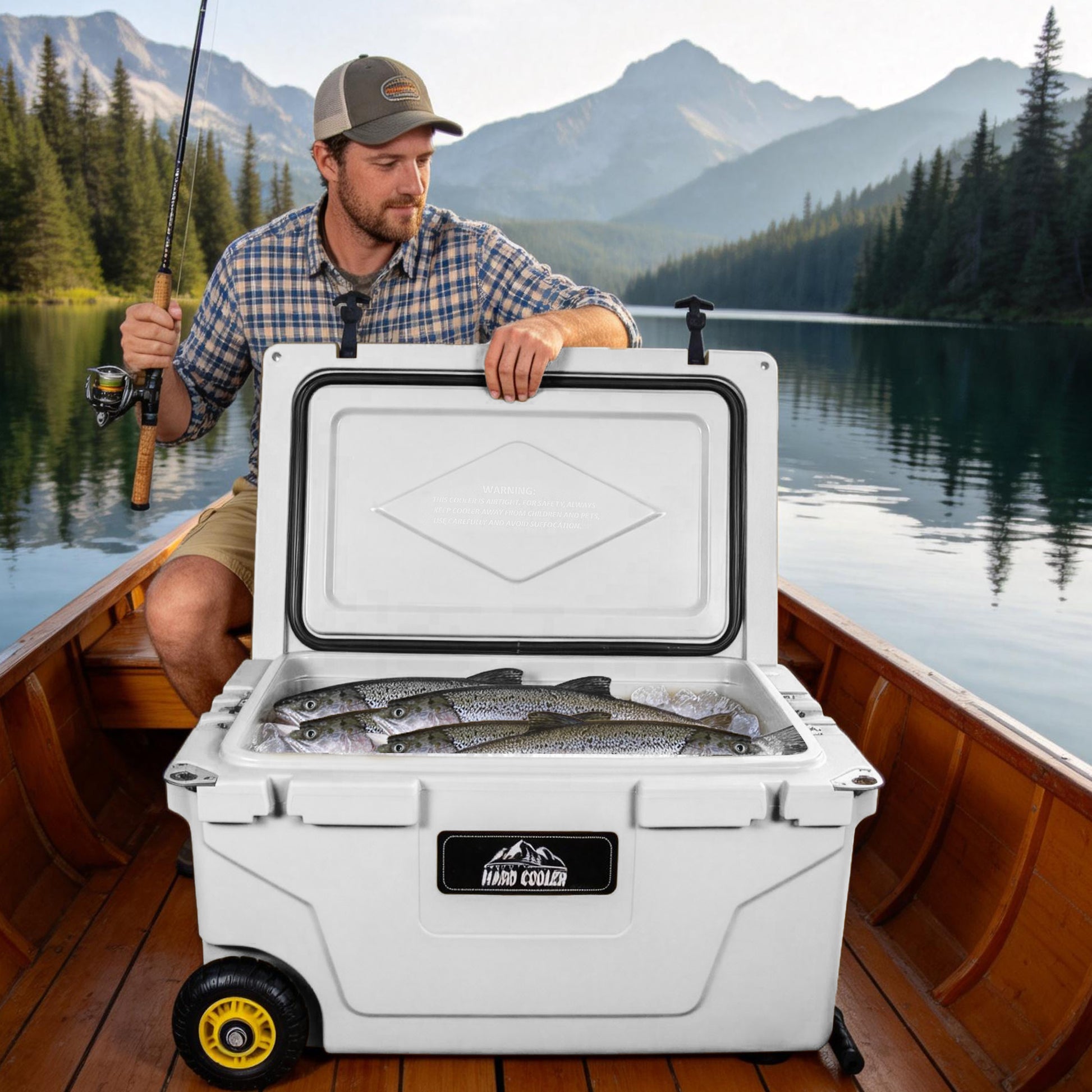 65 Quart White Cooler – Heavy Duty Ice Chest for Camping & Tailgating
