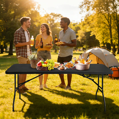6ft Black Folding Outdoor Picnic Table - Iron+Plastic