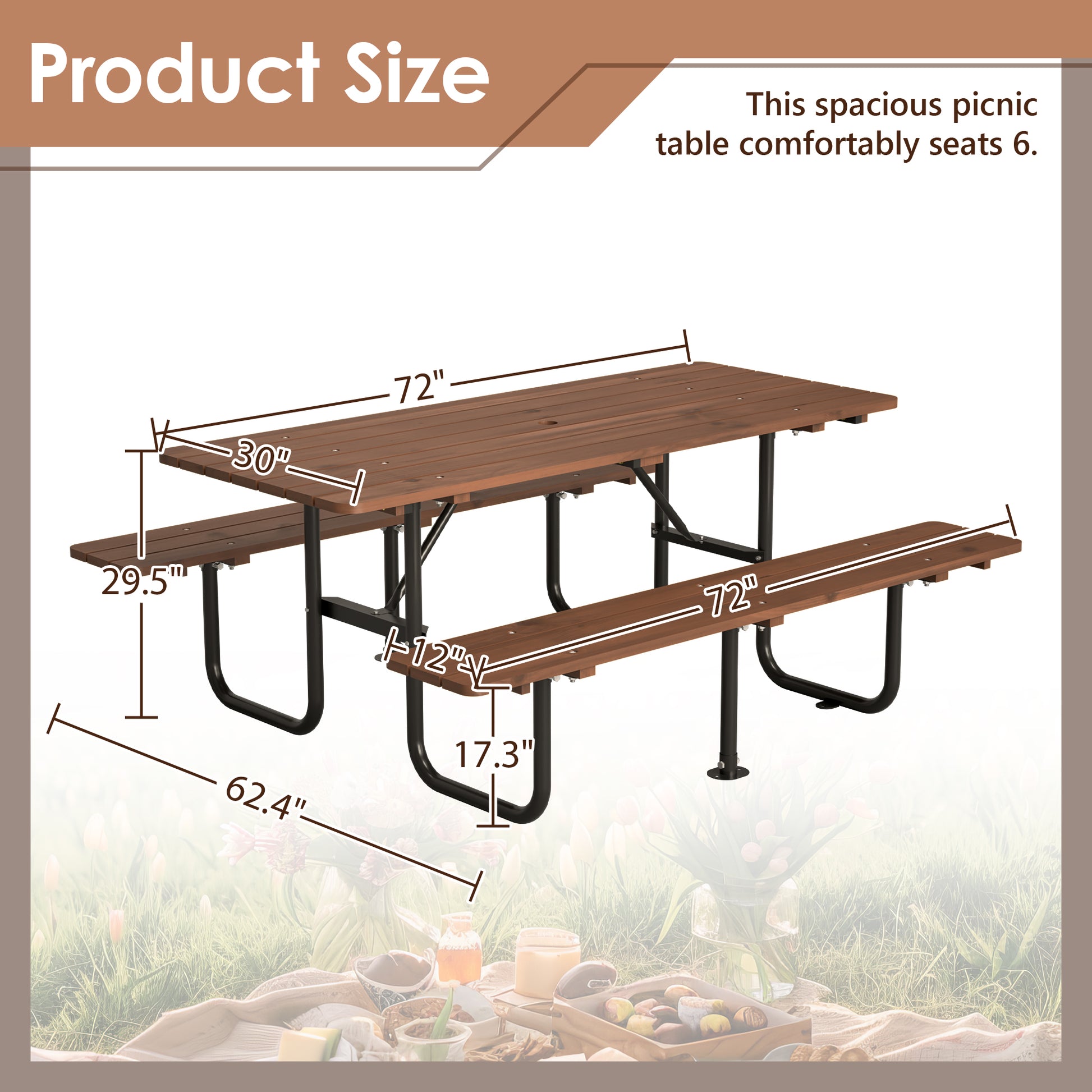 Brown Outdoor Picnic Table Set with Benches for Garden and Patio