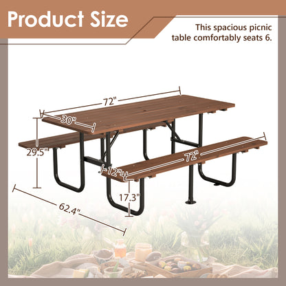 Brown Outdoor Picnic Table Set with Benches for Garden and Patio