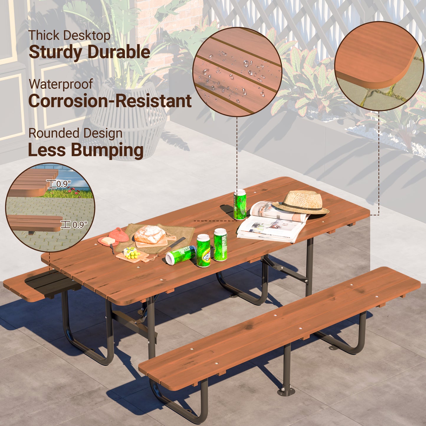 Brown Outdoor Picnic Table Set with Benches for Garden and Patio