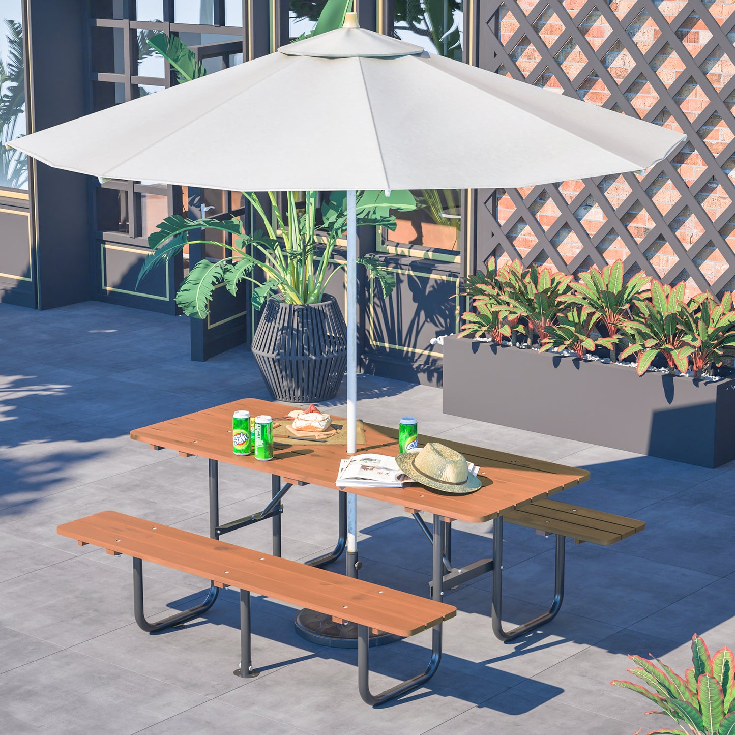 Brown Outdoor Picnic Table Set with Benches for Garden and Patio