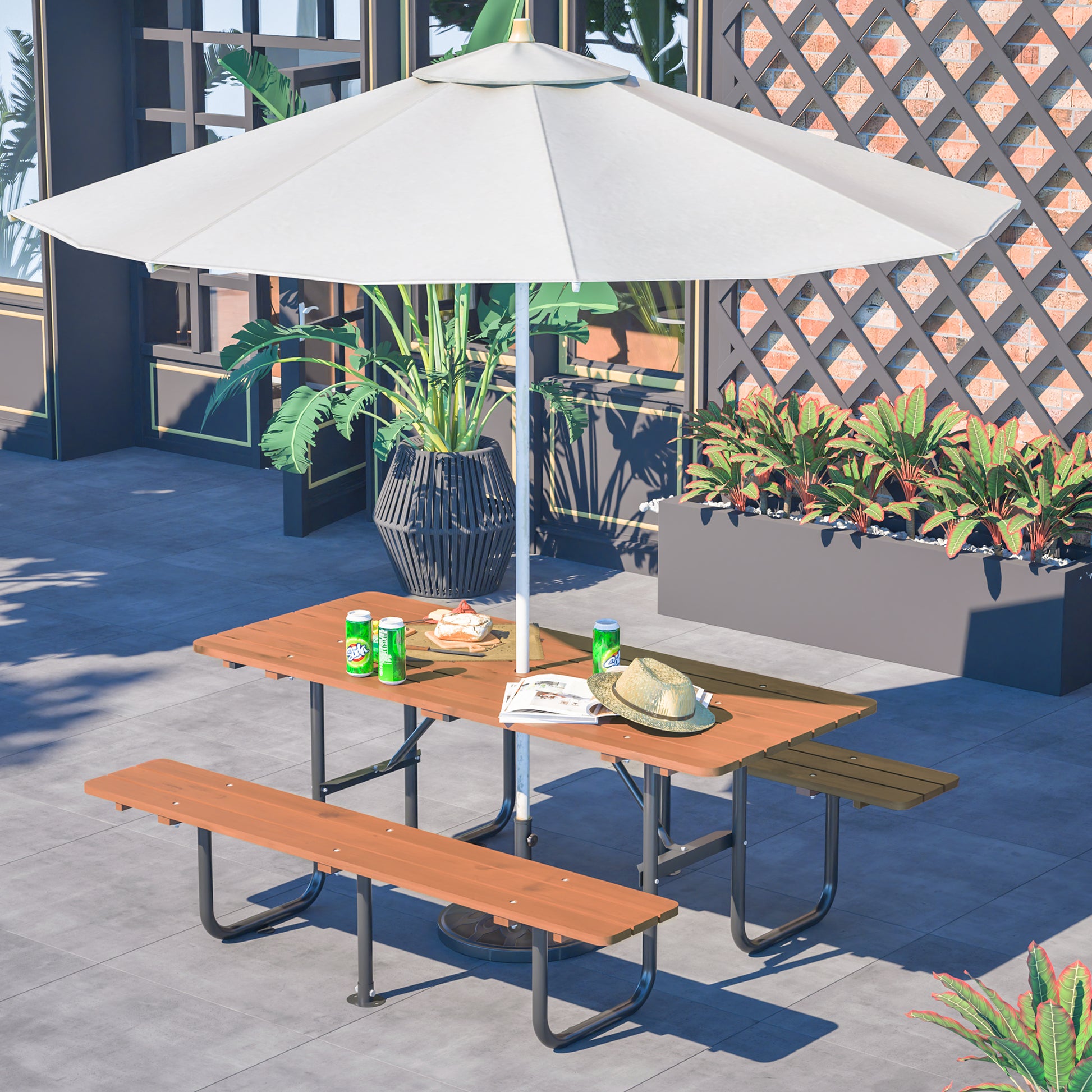 Brown Outdoor Picnic Table Set with Benches for Garden and Patio