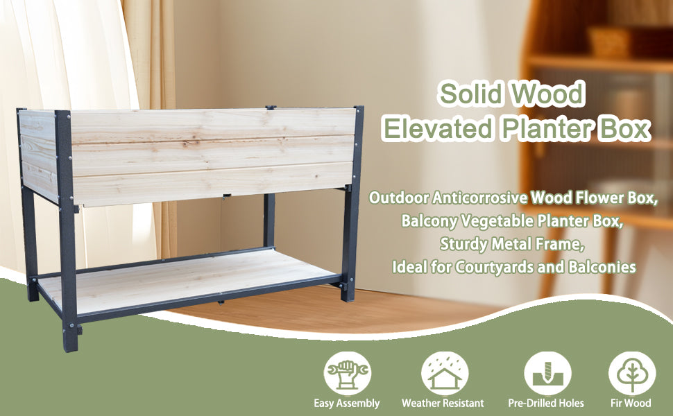 Solid Wood & Iron Raised Garden Bed - Durable, Weather-Ready Planter Box