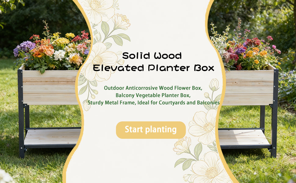 Solid Wood & Iron Raised Garden Bed - Durable, Weather-Ready Planter Box