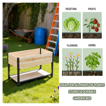 Solid Wood & Iron Raised Garden Bed - Durable, Weather-Ready Planter Box