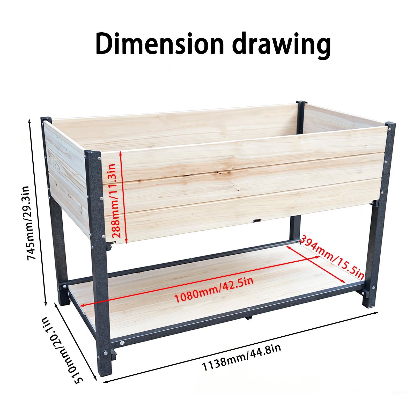 Solid Wood & Iron Raised Garden Bed - Durable, Weather-Ready Planter Box
